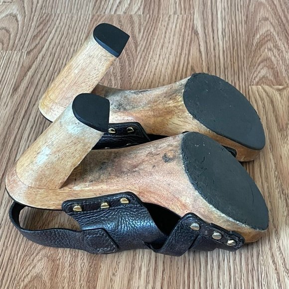 Tory Burch Women Heel Sandal Shoes Dark Brown Leather Upper Wood Heel Size 6 - Picture 12 of 12